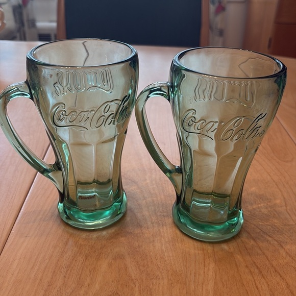 Vintage Libbey Coca Cola Green Glass Mugs. Set of 2 - Picture 2 of 3